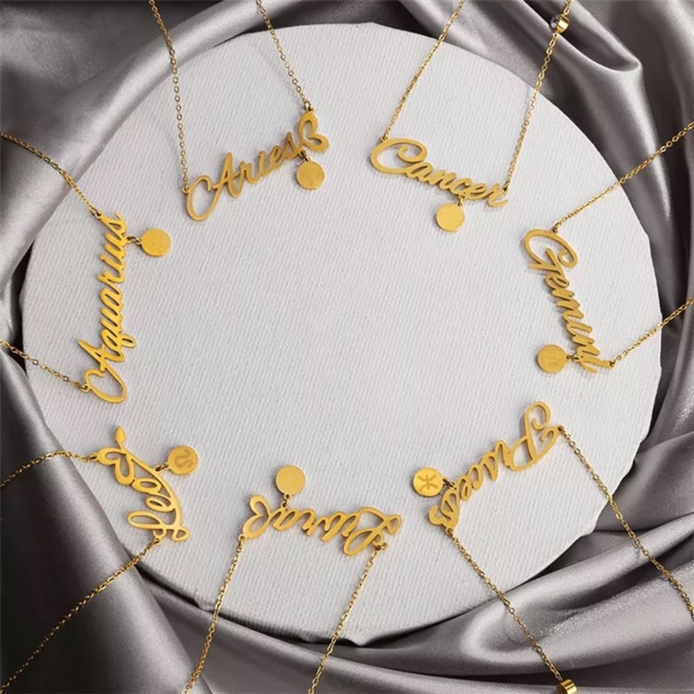 Astrology Zodiac Necklace w| Charm Pendant Gem